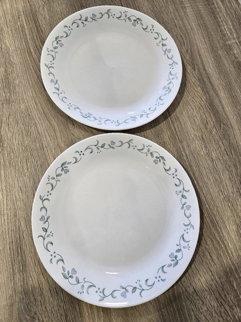 Corelle Country Cottage Dinner Plates 10.25” Set of 2 Hearts Vines Periwinkle